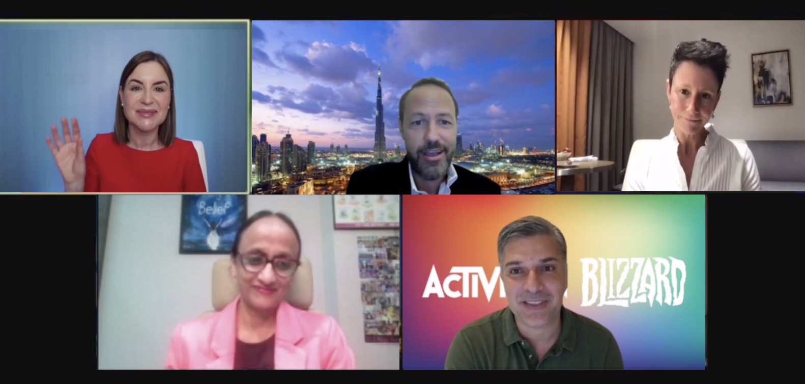 Siegel+Gale's Global CMO, Margaret Molloy, on a video call with 4 marketing executives on Asia Matters Summit