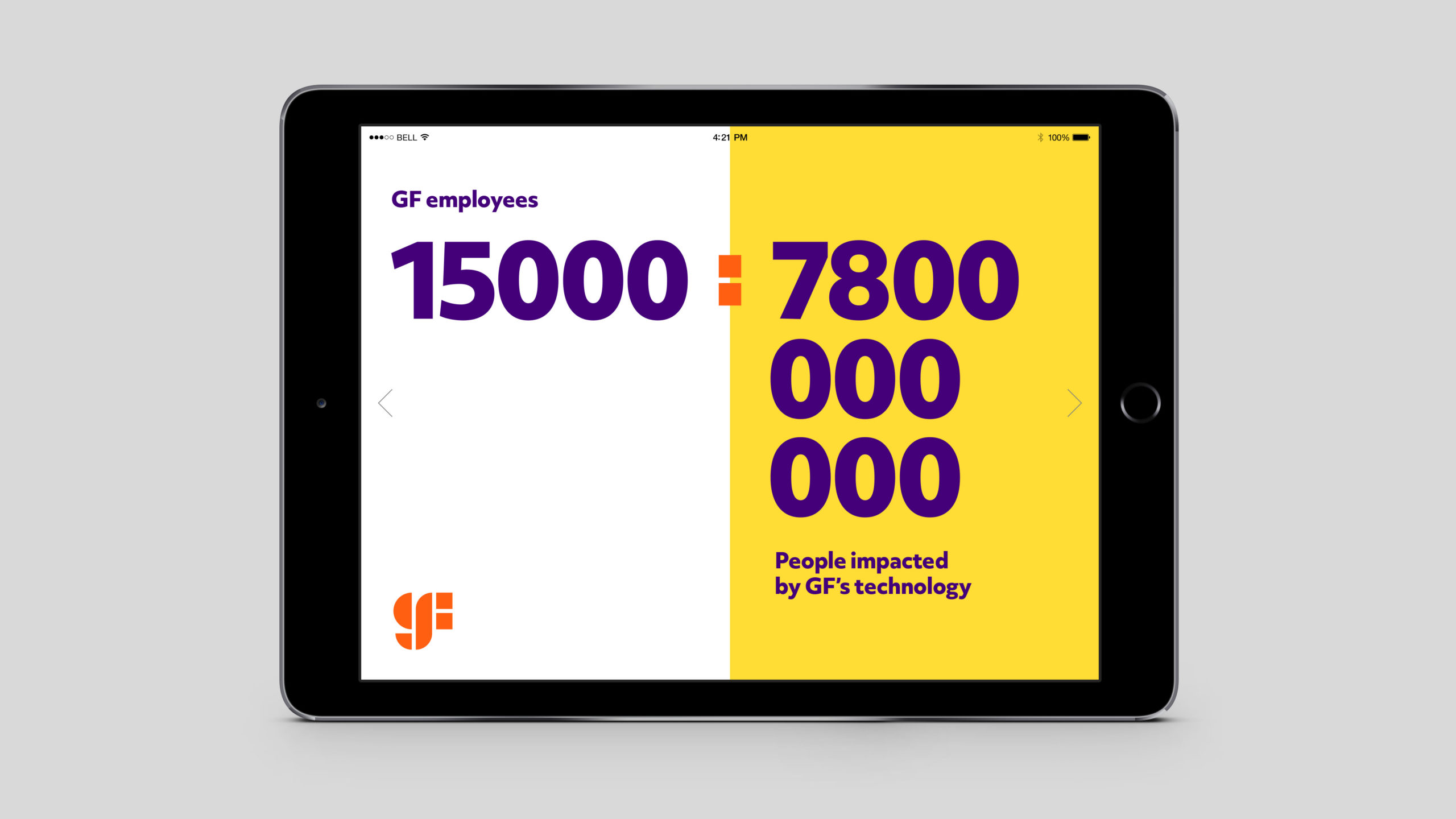 Global Foundries new website design on an iPad in white and yellow