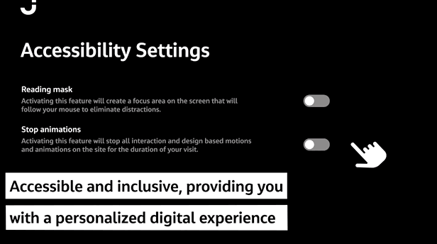 Accessibility settings on Jacobs' new website utilizing artificial intelligence