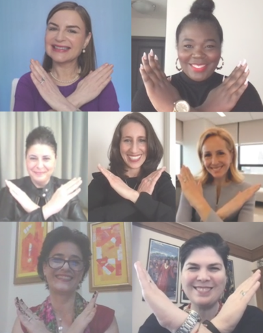 Siegel+Gale's Global CMO, Margaret Molloy, on a video call with 6 female marketing leaders for international women's day 2022